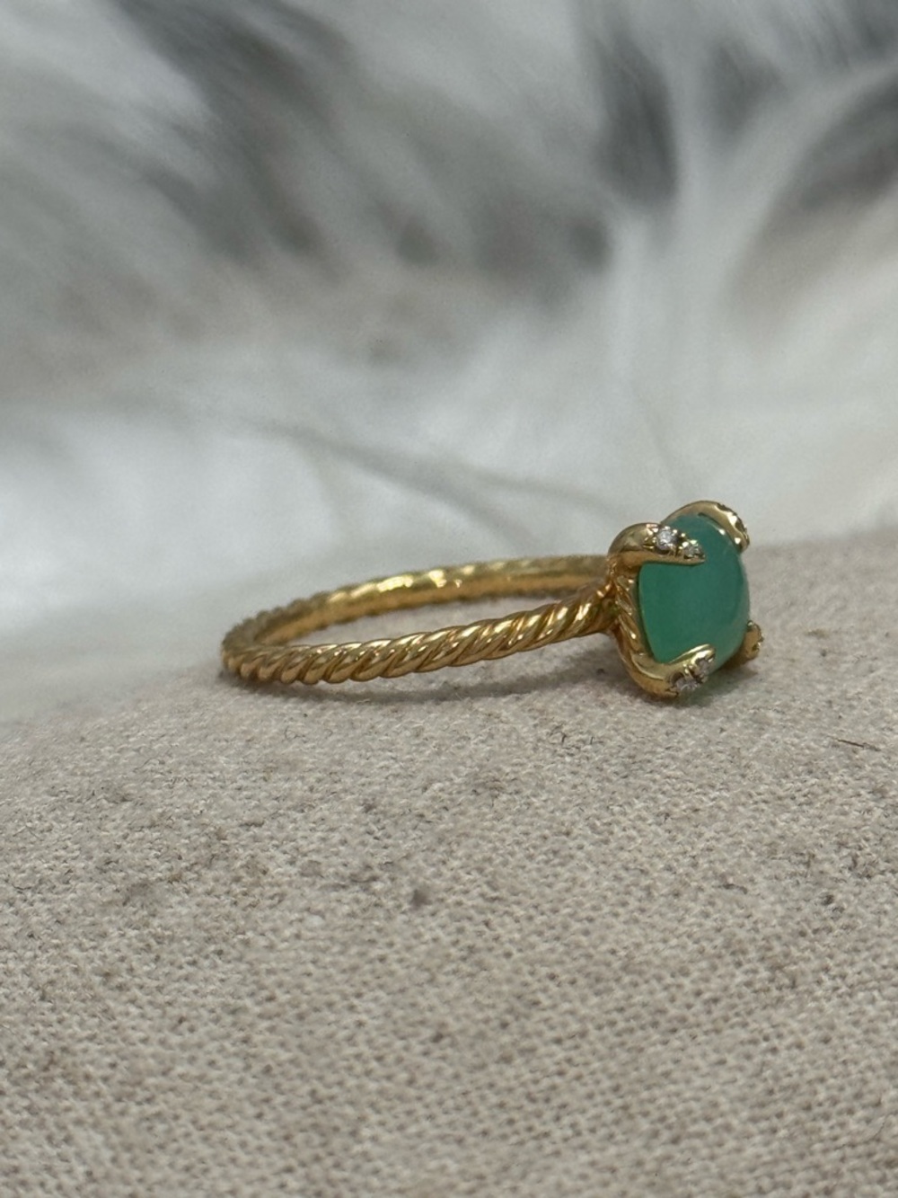 David Yurman 18K Gold Chrysoprase Diamond Chatelaine Ring - Picture 3 of 11